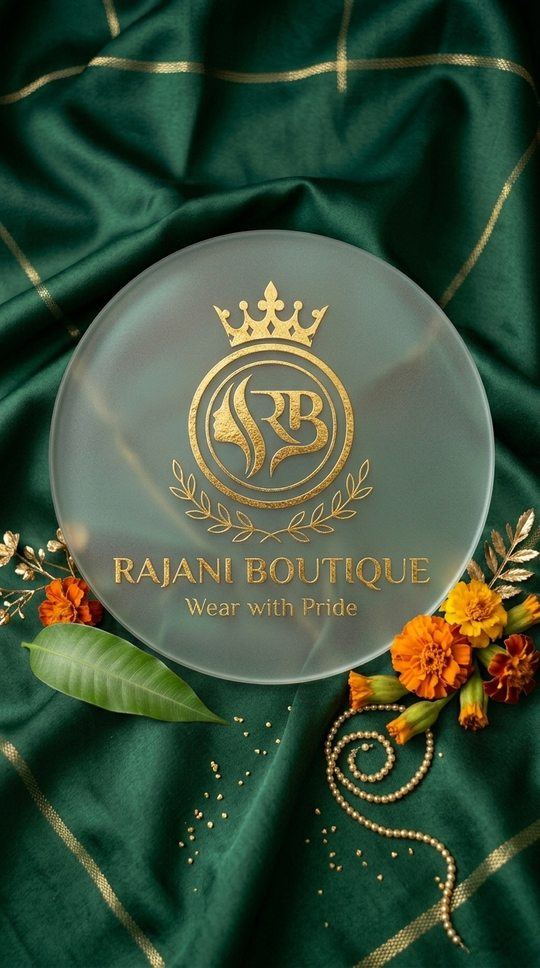 Rajani Boutique - RB logo on green silk